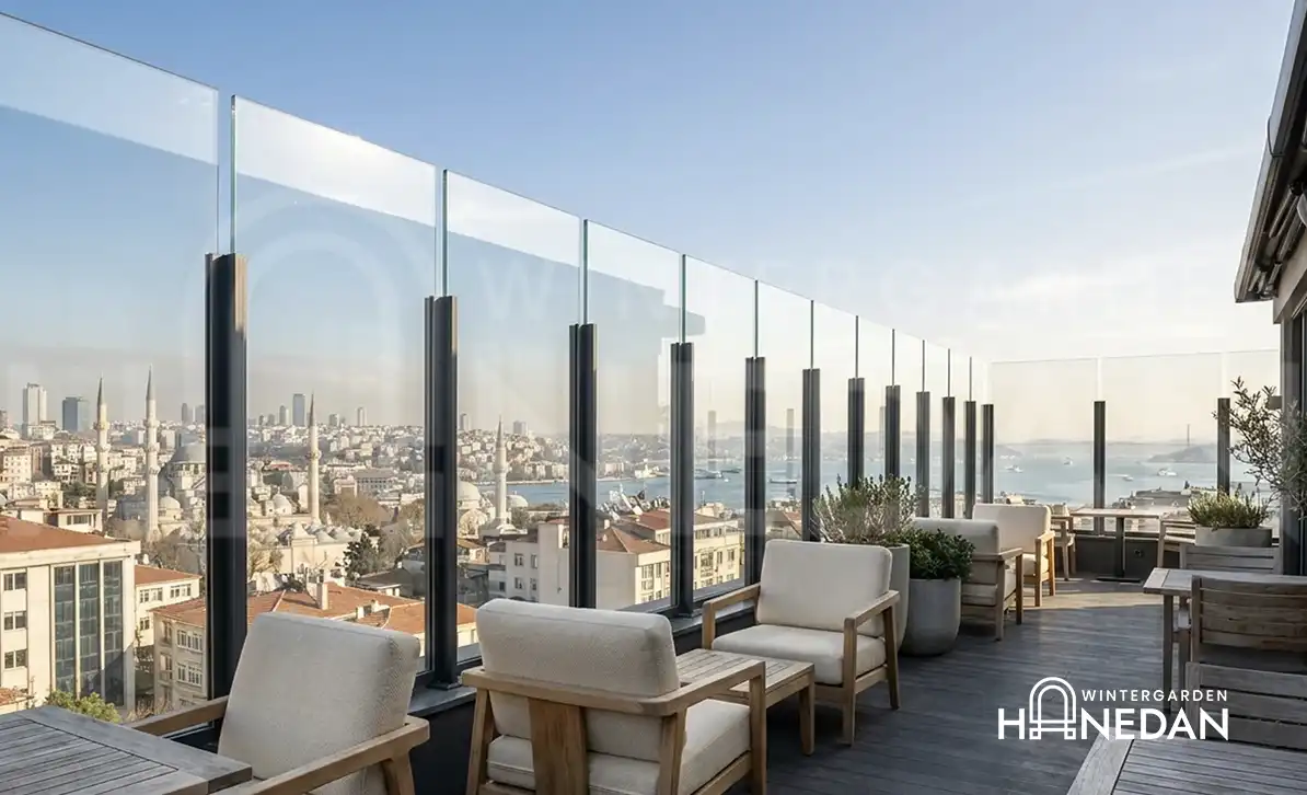 İstanbul restoran kafe ve teras rüzgar kırıcı cam sistemi - Hanedan Cam